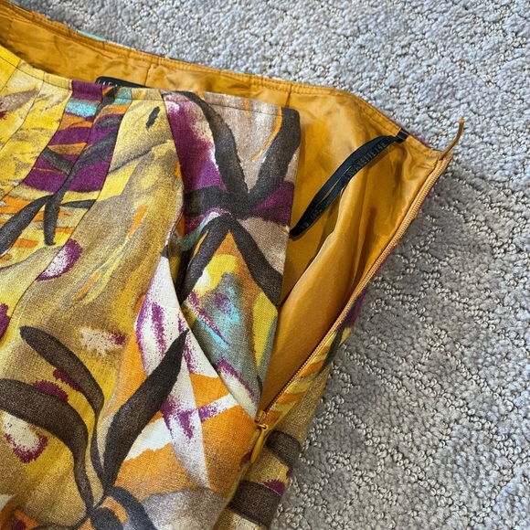 Lafayette 148 New York Tropical Floral Linen Pleated Skirt, Mid Length, Gold, 8 - Picture 6 of 13
